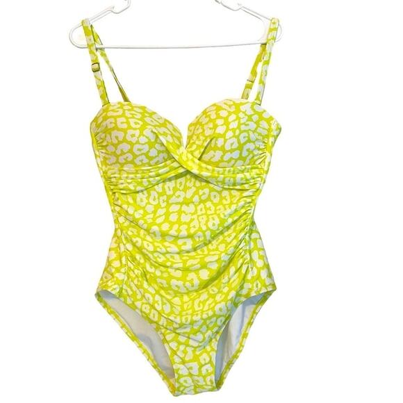 Calvin Klein LIGHT YELLOW LEOPARD Tummy-Control One-Piece Swimsuit Size 14 NEW - Picture 2 of 10